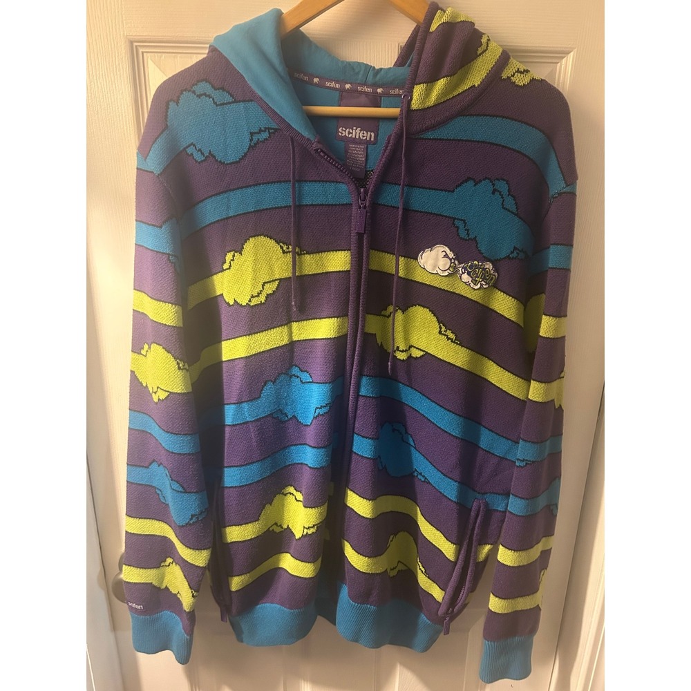 Scifen Cloud‎ Stripe Zip Up Knit Hoodie Full Zip Purple Blue Large